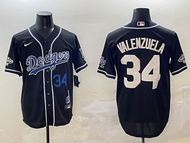 Men Los Angeles Dodgers #34 Valenzuela Black Fashion Game 2025 Nike MLB Jersey style 3066